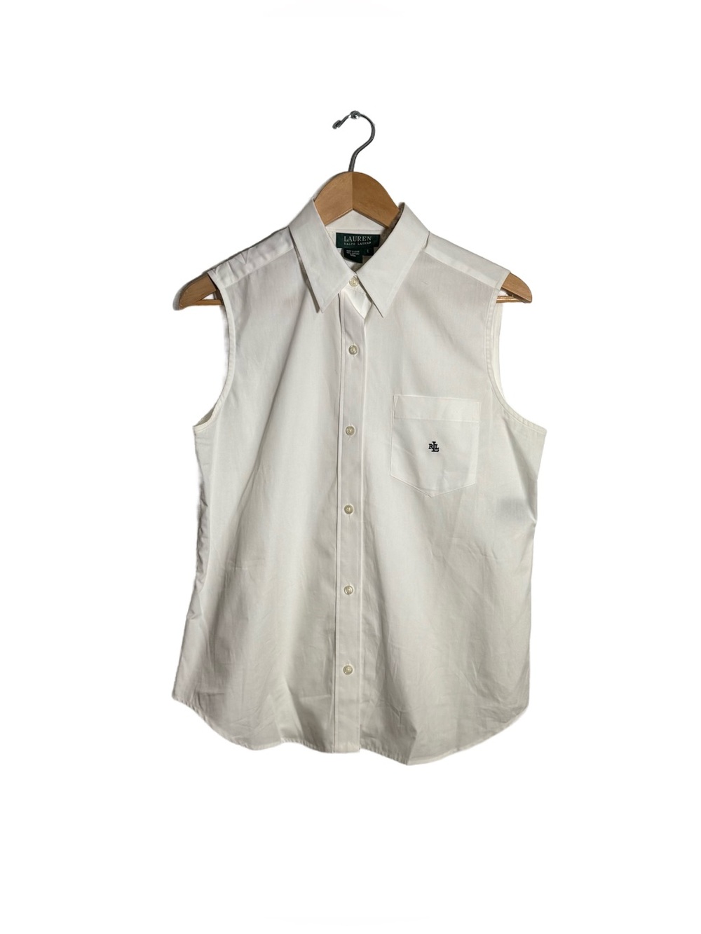 Lauren Ralph Lauren Button Down Blouse Women's Large White Cotton Sleeveless Top